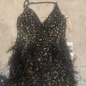 Black Sequin and Feather Dress